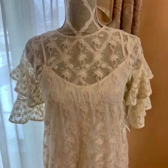 All Saints Henrietta Ruffle Dress In Vintage White - Picture 8 of 13